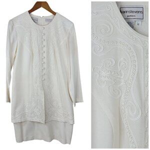 Vintage Suit Shirt Jacket Dress size 12 Pet Secretary White Embroidered